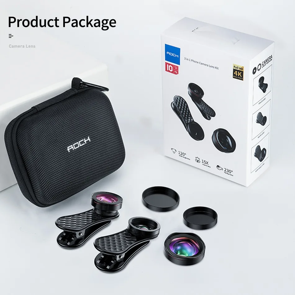 ROCK Phone Lens Kit 0.6x Супер широкоугольный 15x Супер Макро объектив рыбий глаз HD линзы камеры для iPhone 6S 7 Xiaomi больше мобильного телефона