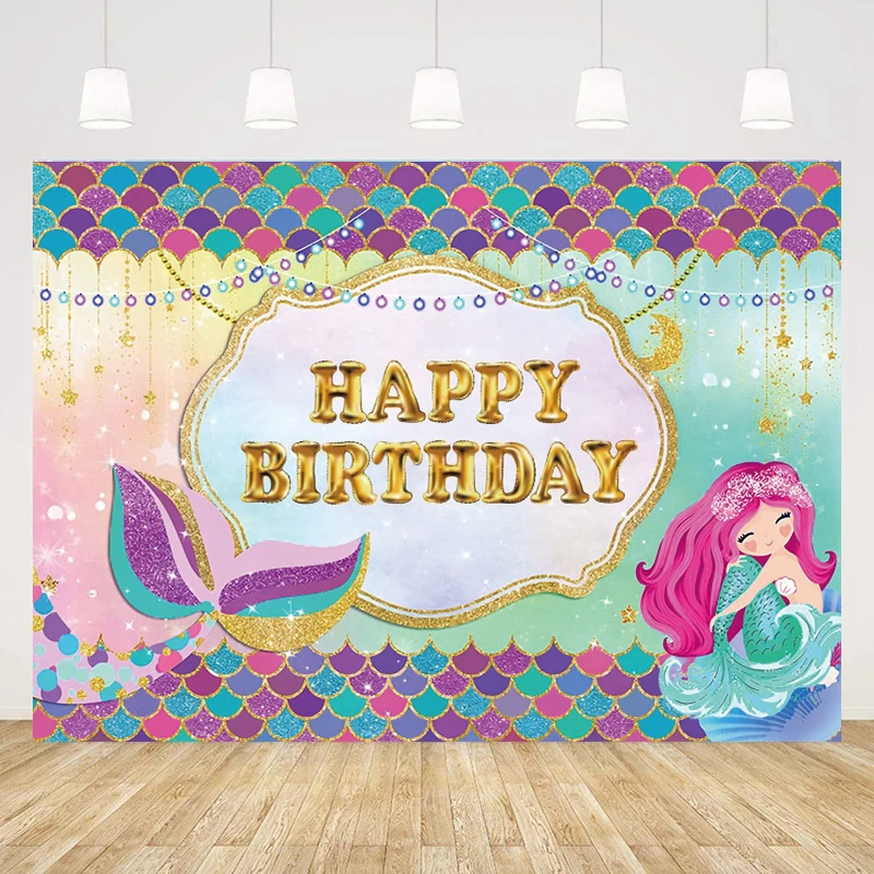 180x110cm Little Mermaid Party Backdrops Under the Sea Party Photography  Background Kids Birthday Party Decorations Baby Shower