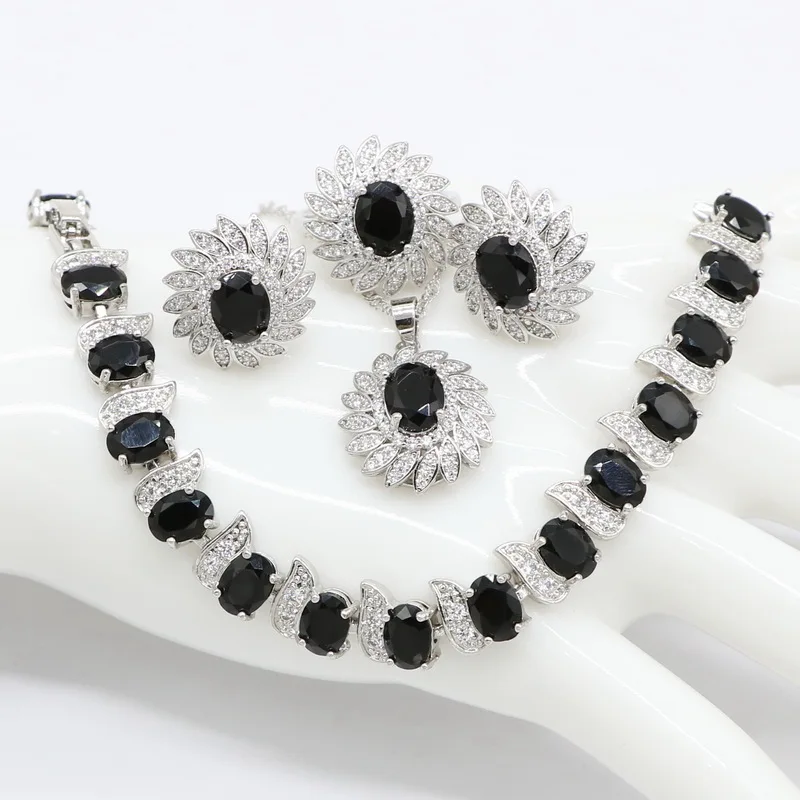 Черный Цирконий африканские Ювелирные наборы Стерлинговое Серебро цвет