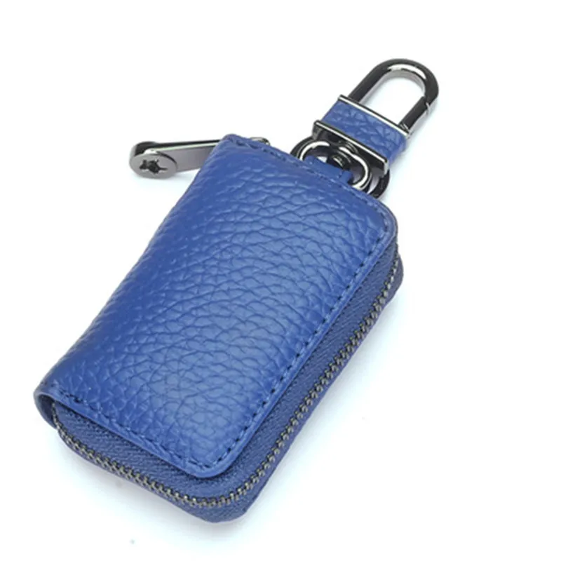 Автомобильный чехол для ключей, натуральная кожа автомобильный Интеллектуальный брелок держатель для монет металлический крючок и брелок кошелек сумка на молнии для автоматического дистанционного брелока - Название цвета: Синий