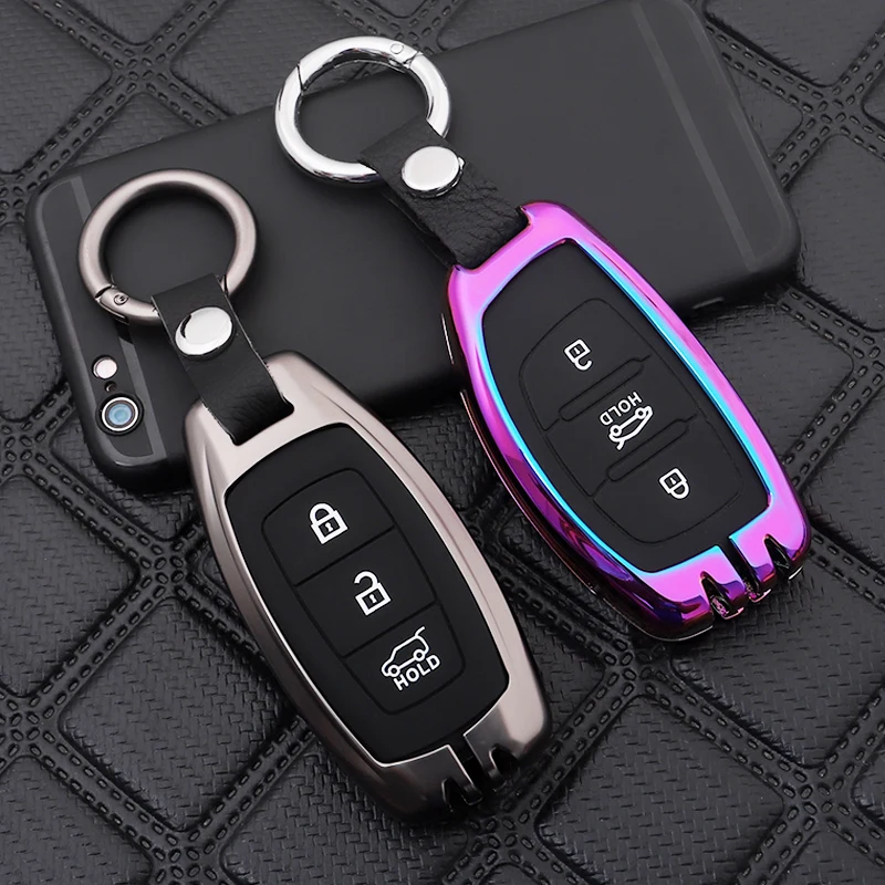 

Zinc Alloy Car Key Case For Hyundai Santa 2019 I30 2018 Solaris Azera Elantra Grandeur Accent Keychain Holder Protector Cover