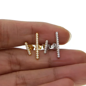 

2019 New Fashion real 925 Sterling Silver straight Bar Stick Stud Earring full AAA cz paved Piercing Vertical Bar Gift for Women