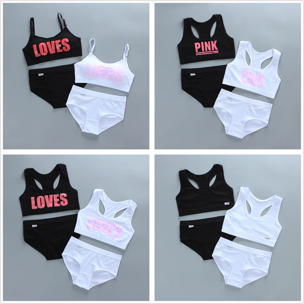 Training Bra Crop Top Sports Bra for Teenage Girls Underwear Wireless Letter Print Small Bra Panty Set 8-16Years training bra,crop top,sports bra,cotton bra