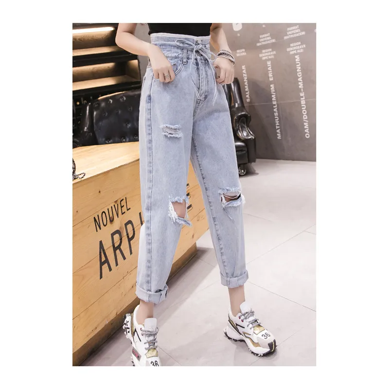 JUJULAND Summer Ripped Boyfriend Jeans For Women Loose Vintage High Waist Jeans Plus Size Jeans Pantalones Mujer Vaqueros 8583