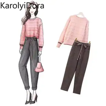 

2019 autumn and winter fashion sweater plus wide leg pants + suit temperament slim suit female