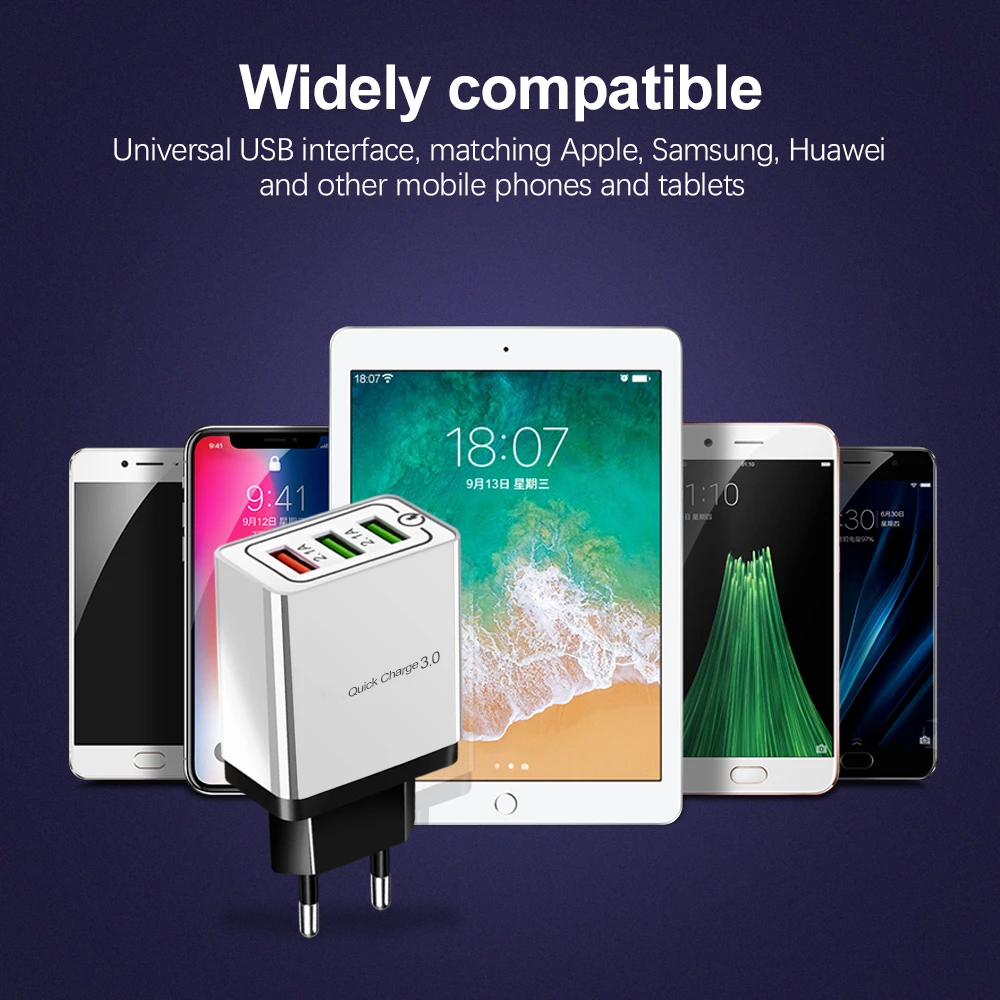 Быстрая зарядка 3,0 USB зарядное устройство для samsung S9 S10 Xiaomi huawei 5V 3A Быстрая зарядка 3 порта USB зарядное устройство для iphone 11 XR XS