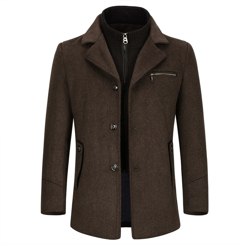 YOUTHUP мужские шерстяные пальто с жилетом однобортные осенние пальто верхняя одежда мужской деловой плащ уличная 3 цвета - Цвет: Brown