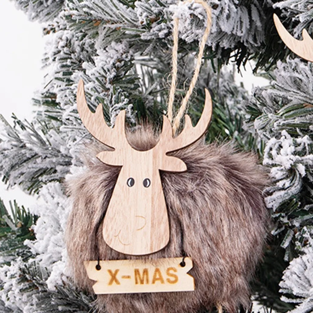 Xmas tree Pendant Wooden Reindeer Slices Christmas DIY Crafting Decoration Christmas Tree Pendants Hanging Ornament Party A30108