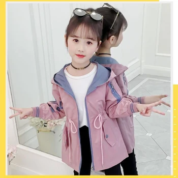 

Fashion Kids Jackets for Girls 8 Years Old Autumn Spring Hooded Long Sleeve Casual Coat Children Long Outerwear Fashion Parka