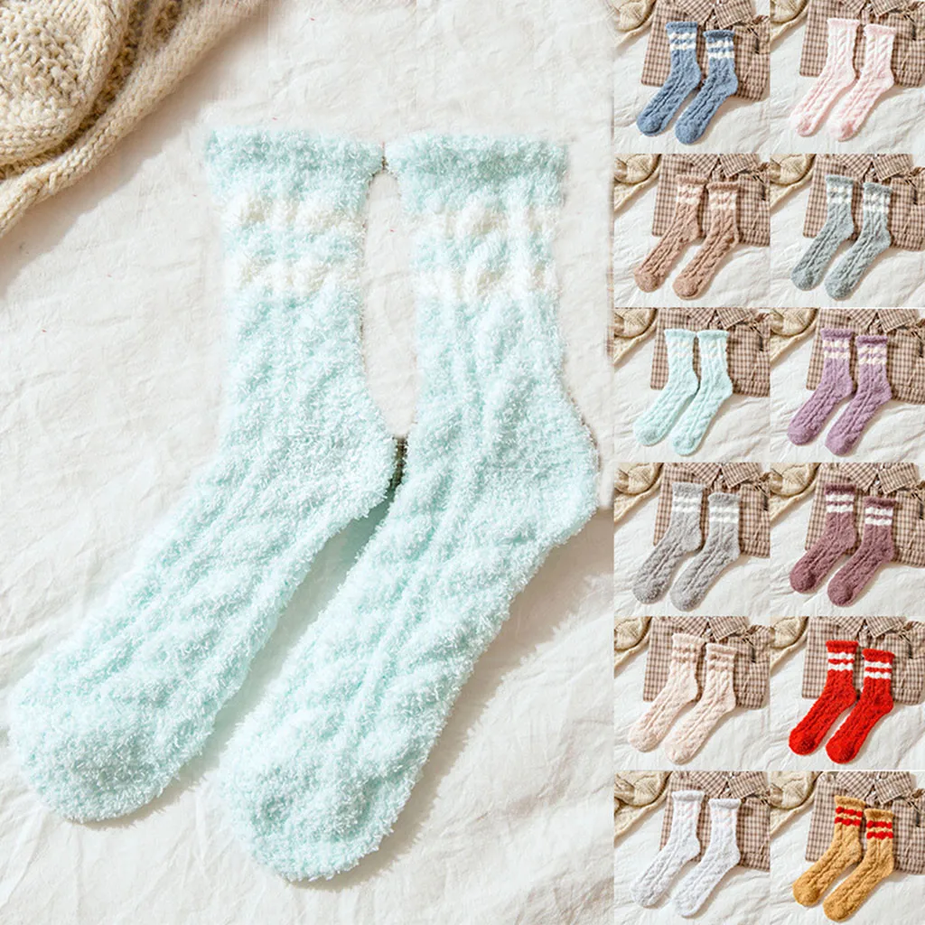 Носки рождественские забавные зимние носки удобные коралловые флисовые полосатые детские женские носки W1120