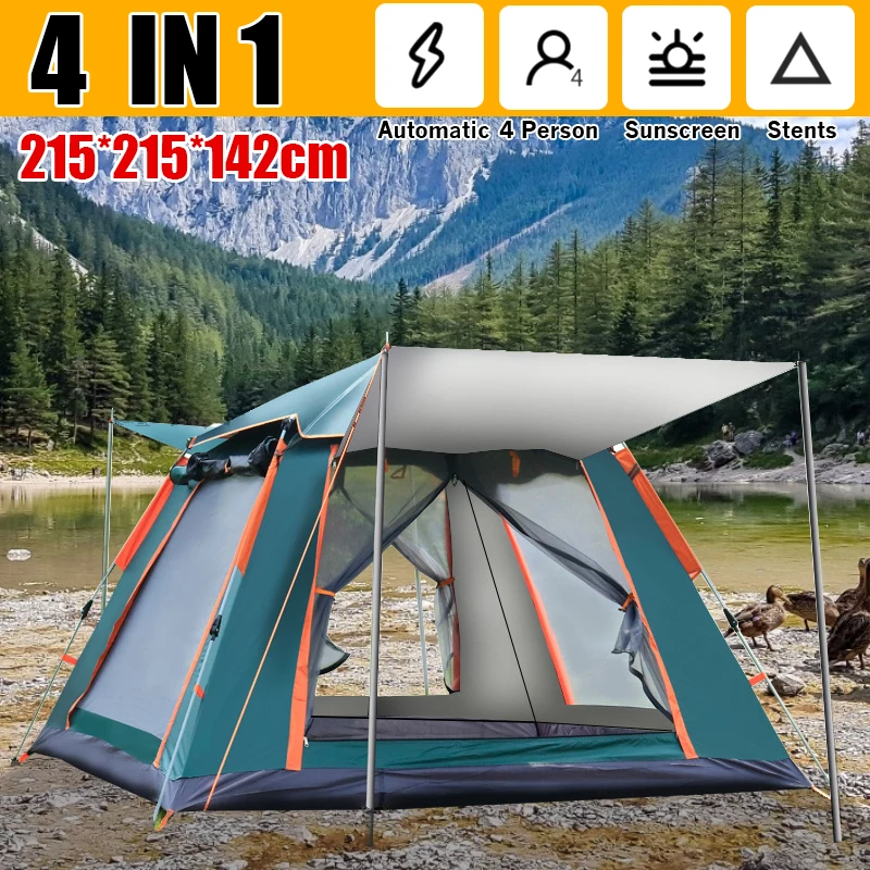 4 Person Camping Tent Travel Tent Automatic Large Space Opening Waterproof Tents Outdoor Camping Equipment Supplies Gazebo