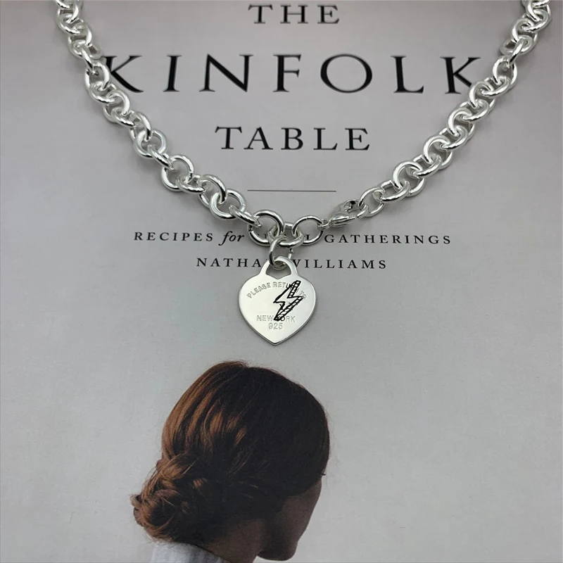 

SHINETUNG TIFF 1: 1 S925 Sterling Silver Classic Fashion Lightning Heart Pendant Necklace Women's Birthday Gift