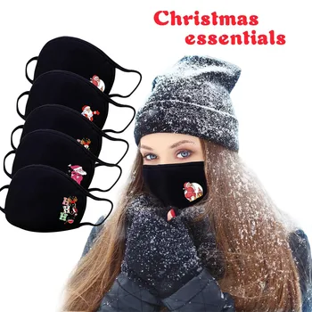 

5pc Black Mouth Mask Christmas Fashion Adult Washable Floral Printing Adjustable Breathable Masks Dust-proof Smog Mascarillas