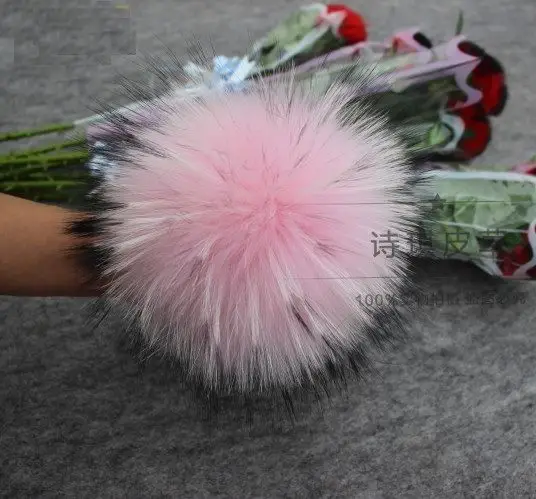 Baby pink 15 см самодельные помпоны из натурального меха енота, Меховые помпоны для женщин и детей, шапочки-бини, шапки большого размера, натуральный помпон для обуви, шапки и сумки - Цвет: Baby pink
