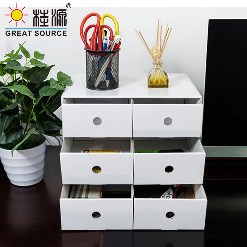 MQQ 6 Drawers Storage Composable Cabinet Office Corrugate Foldable Home Storage Kraft Paper Environment Friendly