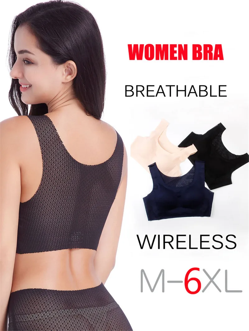 SEXYWG, M-6XL, женский бюстгальтер для йоги, спортивный топ, сетчатый, дышащий, пуш-ап, бюстгальтеры для бега, фитнеса, спортивный жилет, беспроводной, BH, бюстгальтер размера плюс