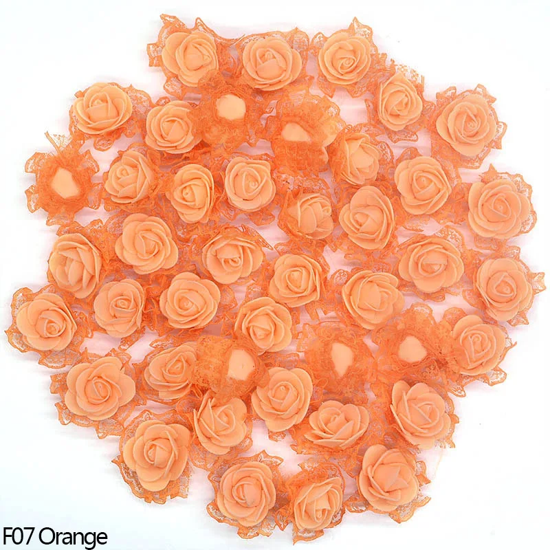 F07 Orange 20 головок, 3 см, пенопластовый цветок, кружево, роза, искусственные цветы для дома, свадебные украшения, ручная работа, сделай сам, ремесло, скрапбукинг, искусственный цветок - Цвет: F07 Orange