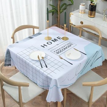 

Nordic Tablecloth Household PVC Plastic Small Dining Table Square Tablecloth For Living Room Geometric Marble Oil Proof