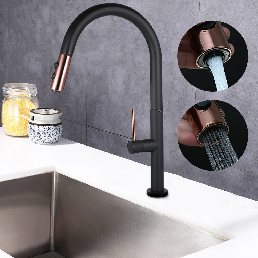 

Hot New Pull Out Kitchen Faucets With 2 Modes Single-Handle High-Arc Rotatable Pull Down Sink Sprayer Water Tap Bathroom Basin F