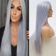 BM прямой синтетический 13*4 кружевной передний парик светильник синий серый термостойкие волокна волос естественные волосы Расставание для вечерние парики