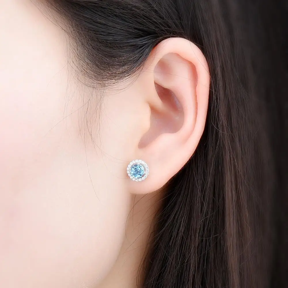 Blue Round Cut Earrings - Image 2