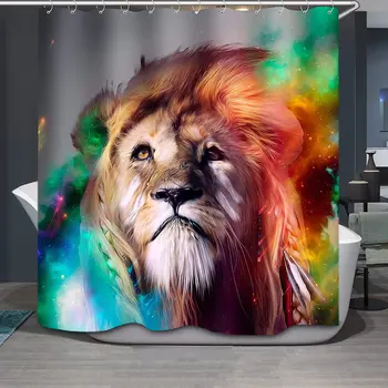 

Huge Crying Lion Head Powerful Majestic King Wild Animal Themed Cool Colorful Print Polyester Designer Cloth shower curtain