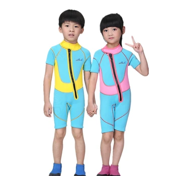 

2.5MM One-Piece Kids Diving Suit Conjoined Short Sleeve Diving Suit Warm Sunscreen Snorkeling Swimsuit for Boys Girls Children