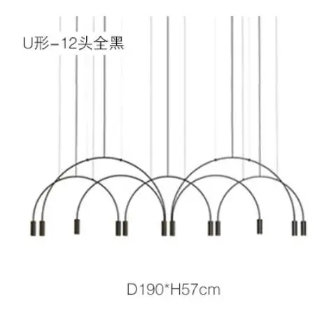 12 Lights black Дизайн, светодиодный подвесной светильник для ресторана, золотой/черный металлический бар, Подвесная лампа для гостиной, светодиодный светильник, минималистичное освещение в лофте - Цвет корпуса: 12 Lights black