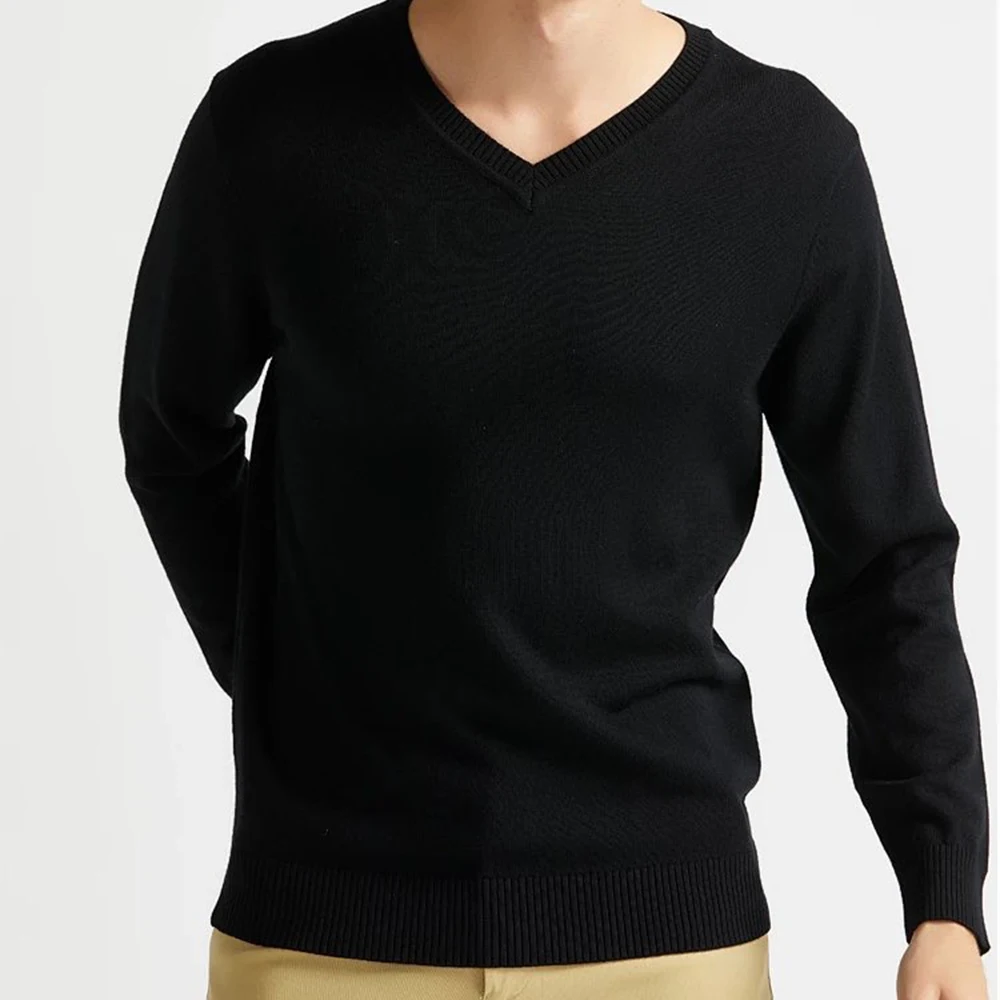 Luxury Black V-Neck 100% Wool Sweaters Highly Selected 100% Extra Fine Merino Wool From Australia Autmun Winter Warm Sweater Men