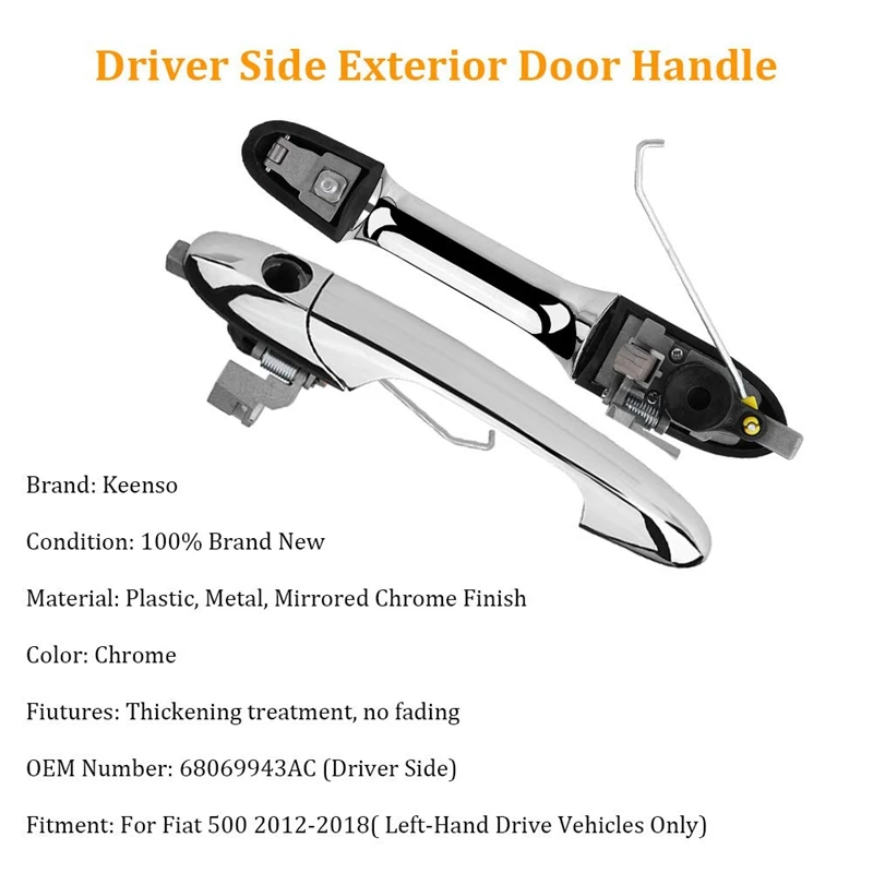 Внешняя хромированная наружная дверная ручка для Fiat 500 2012- 735592024(правая противотуманная фара