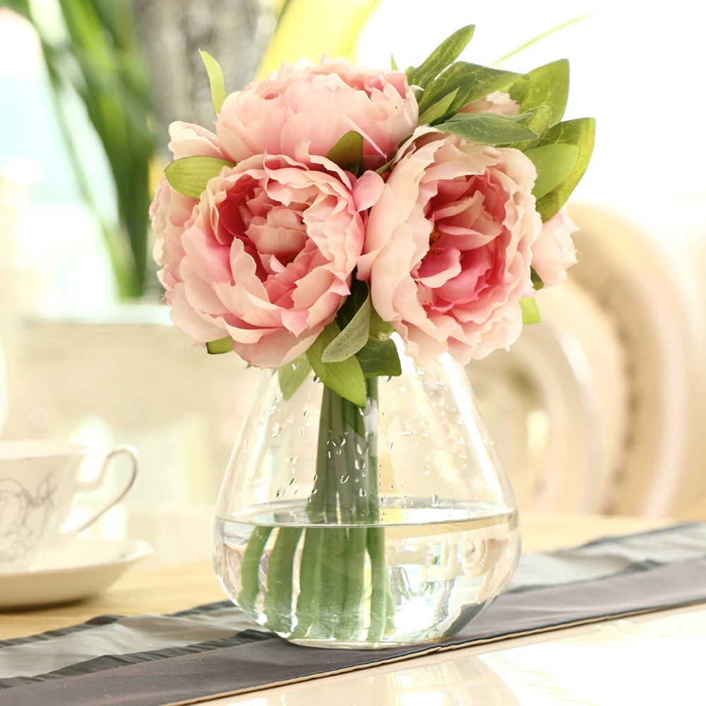 Simulation Flower European 5 Head Bundled Simulation Peony Flower Hand Holding Bride Fake Flower Decoration Simulation Plant