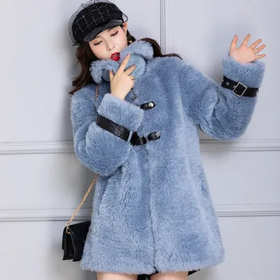blue Новинка, меховое пальто Barsa из полной шерсти, Женская куртка из натурального овечьего меха, куртка из овечьей кожи для очень холодной зимы, большой размер F1104 - Цвет: blue