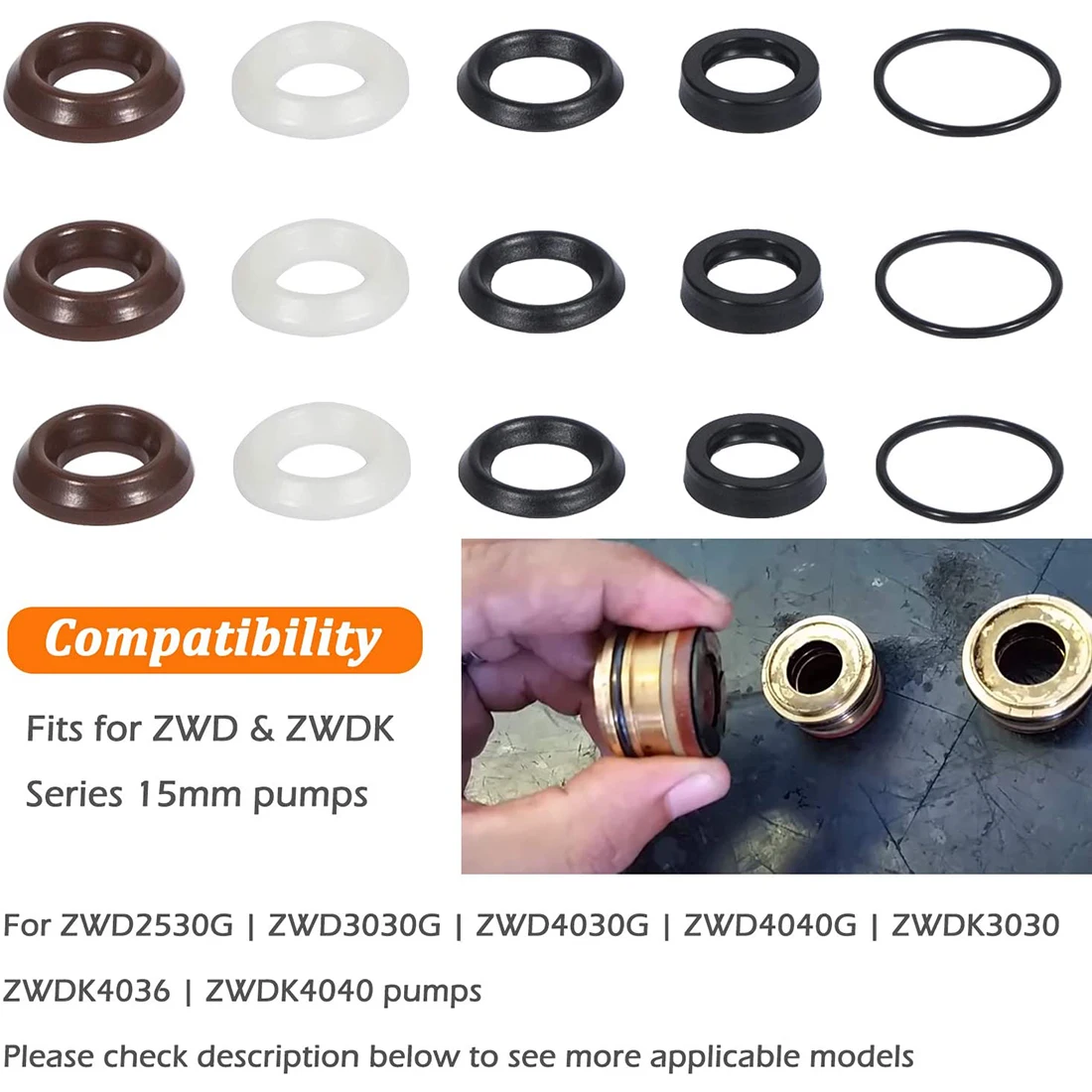 ESUYA Packing Kit Water Seal Repair Kit 5019006400 Suitable for ZWD ZWDK Series 15MM Pressure Washer Pump 15 Pcs