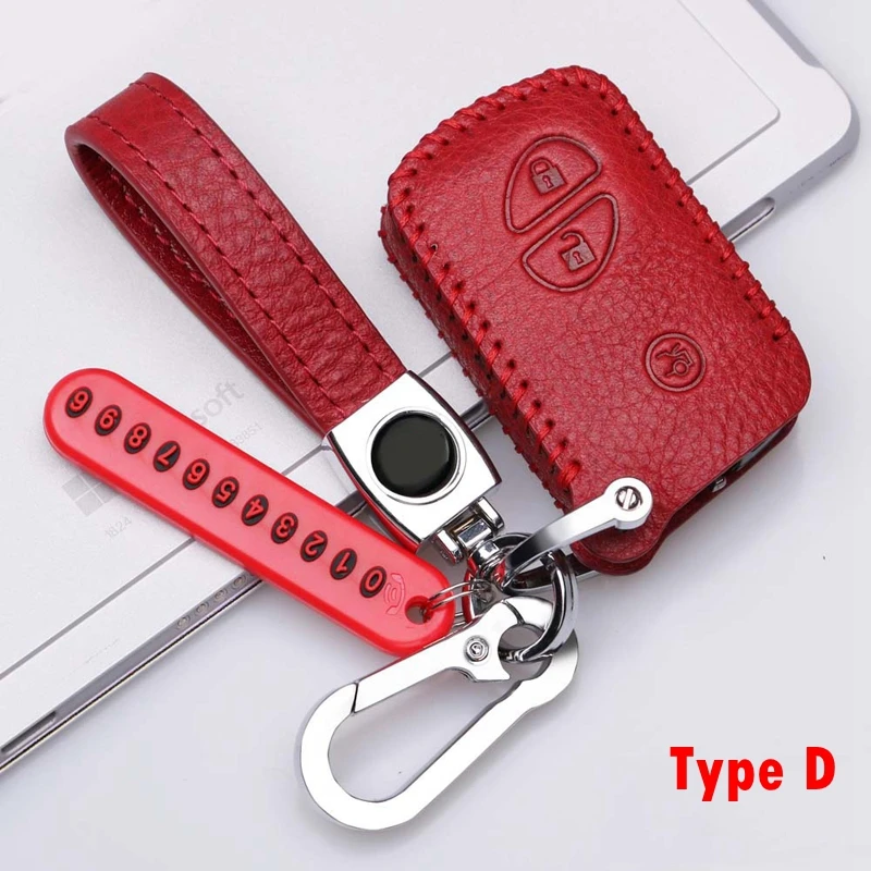 

For Lexus ES260 ES300h Vegetable Tanned Leather Hand-stitched Car Key Protective Shell Fashion Anti-lost Number Plate Keychain