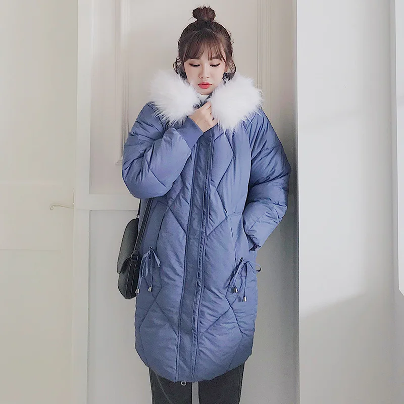 

Women winter long jackets coat 2019 Casual thicken warm big fur hooded parkas coat Solid sintepon jacket female outwear coat