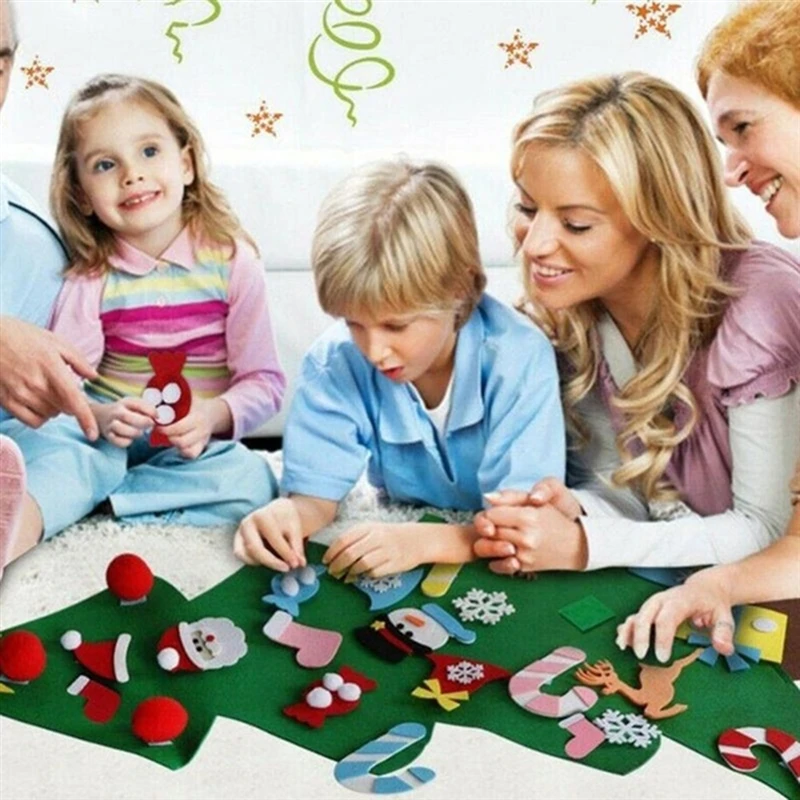 Home DIY Felt Christmas Tree New Year Gifts Kids Toys Artificial Tree Wall Hanging Ornaments Christmas Decoration