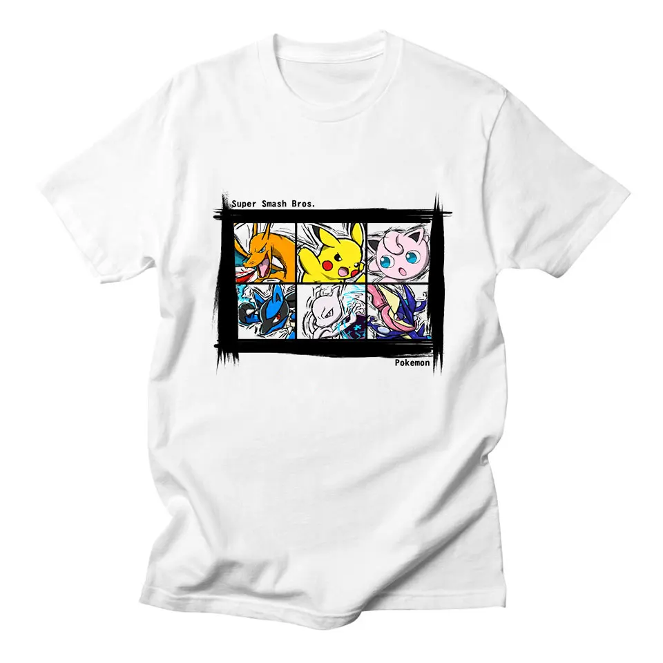 Pokemon Go Super Smash Bros белая футболка женская хлопковая Удобная дышащая графическая