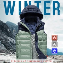 Fashion Electric Heating Vest Men USB Charging Splicing Hooded Zipper Pocket Thermal Gilet Waistcoat Warm Winter Jacket Men 6XL