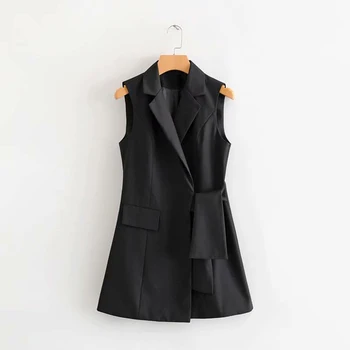

Cthink New Korean Style Loving Belt Turn Down Collar Long Vest Coat Women Good Quality Slim Office Lady Solid Black Gray Vest