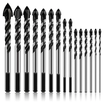 

15Pcs Masonry Drill Bits Set 3-16mm for Glass Concrete Marble Brick Tile Wood Triple-cornered Alloy Masonry Bit