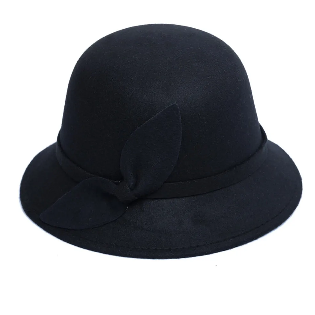 Женские шапки-котелки из искусственной шерсти, модная кепка-котелок с бантом, новинка, весна-осень, простая модная повседневная элегантная шапка