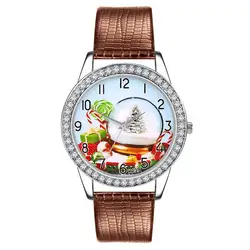 Рождественский подарок, кварцевые часы с кожаным ремешком, круглый циферблат, кварцевые часы, лучший рождественский подарок для друзей