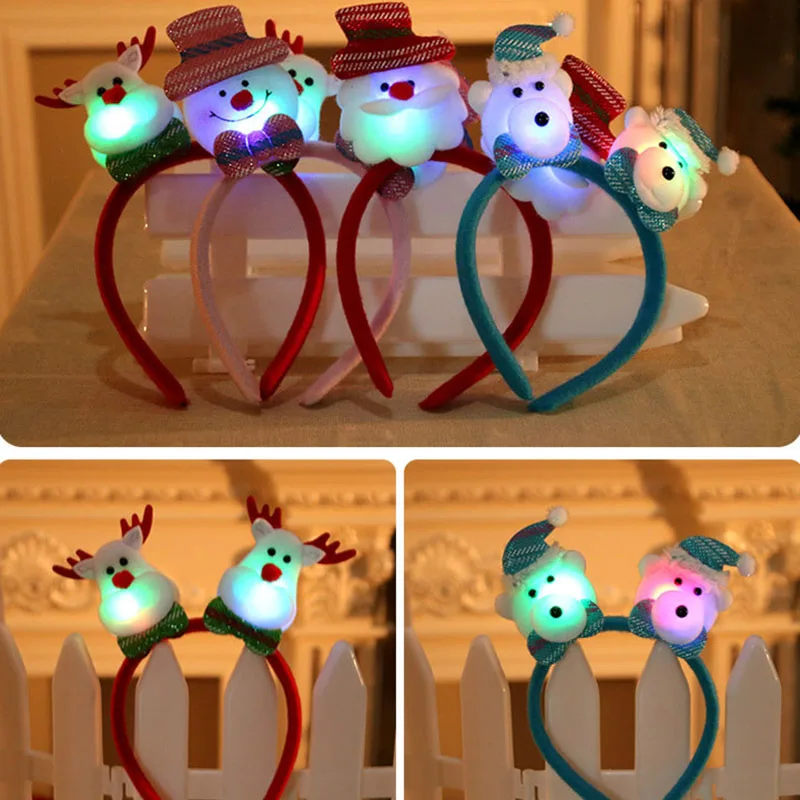 

Christmas LED Headband Cute Cartoon Santa Claus Snowman Dolls Hair Band Christmas Party Supplies Adults Colorful Lamp Hairband