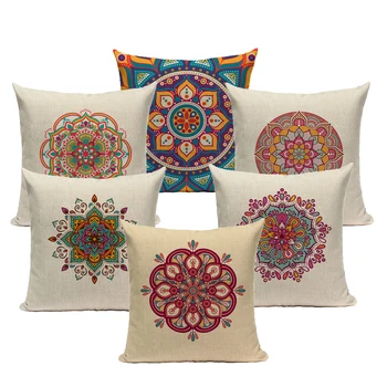 

Fur Linen Cushion Cover Boho Pillowcase Mandala Moroccan Decorative 45*45 40*40 for Living Room Bohemian Pillow Case