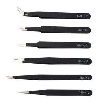 

6 sizes Stainless Steel Tweezers ESD 10-15 High-elastic Anti-static Soldering Tweezers Hand Tools for Soldering Station