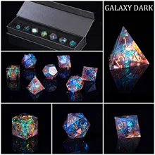 Dnd role playing jogo dice 100% handcrafted 7-morrer conjuntos de dados de espelho poliédrico com bordas afiadas e inclusões bonitas