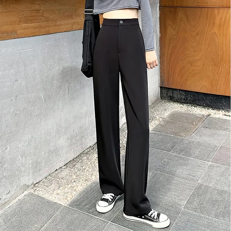 mal humor Método Conciliador Pantalones de pierna ancha para mujer, pantalones flojos rectos informales  de cintura alta, para primavera y otoño, 2021 - AliExpress