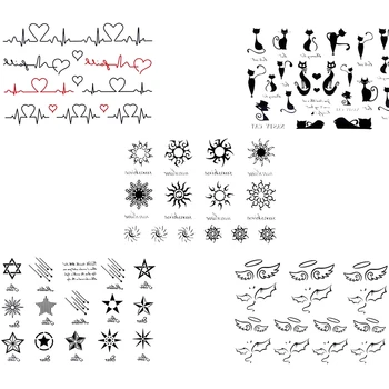 

1 Sheet Tattoo Stickers English Cat Five-pointed Star Diamond Harajuku Personality Cute Tattoo Stickers for Women and Men