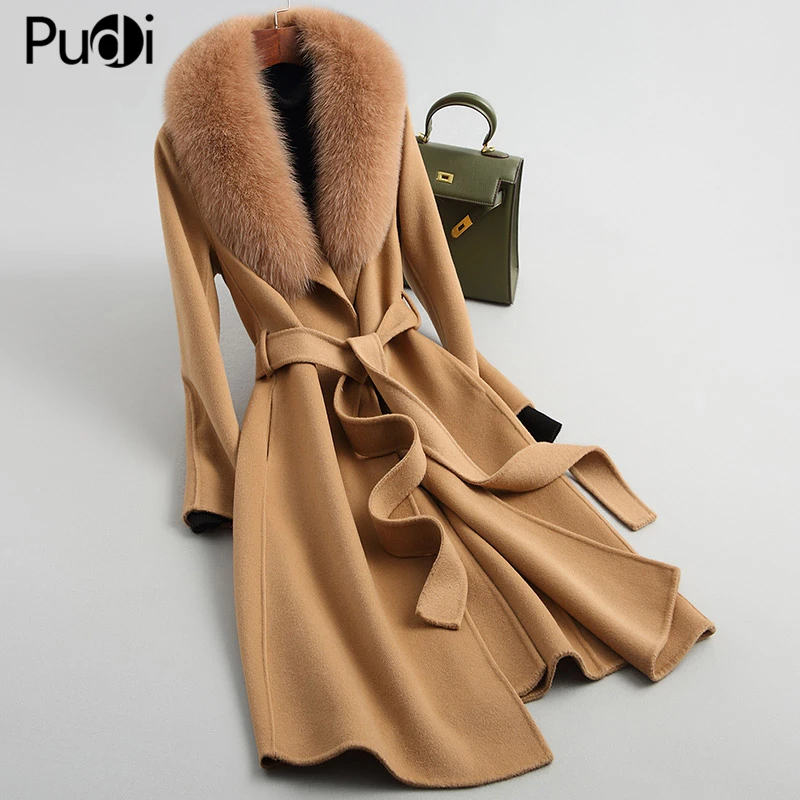 

Pudi Women 100% Wool Blends Coat Jacket With Real Fox Fur Collar Overcoats Jackets A38901