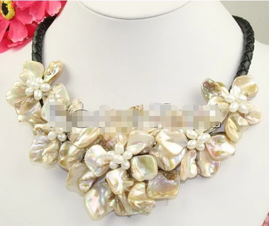 Free ivory white Large Mother of Pearl Flower Pendant Necklace